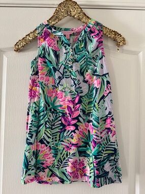 Lilly Pulitzer Girls Tropical Floral Tank Dress - Pink & Teal